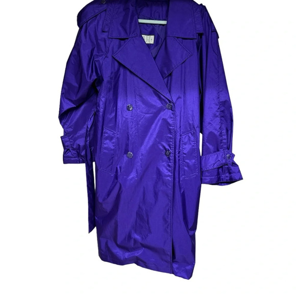 Vintage 80s Otello Pelle Derp Purple Raincoat-Trench Coat Sz 7/8 - Picture 1 of 10